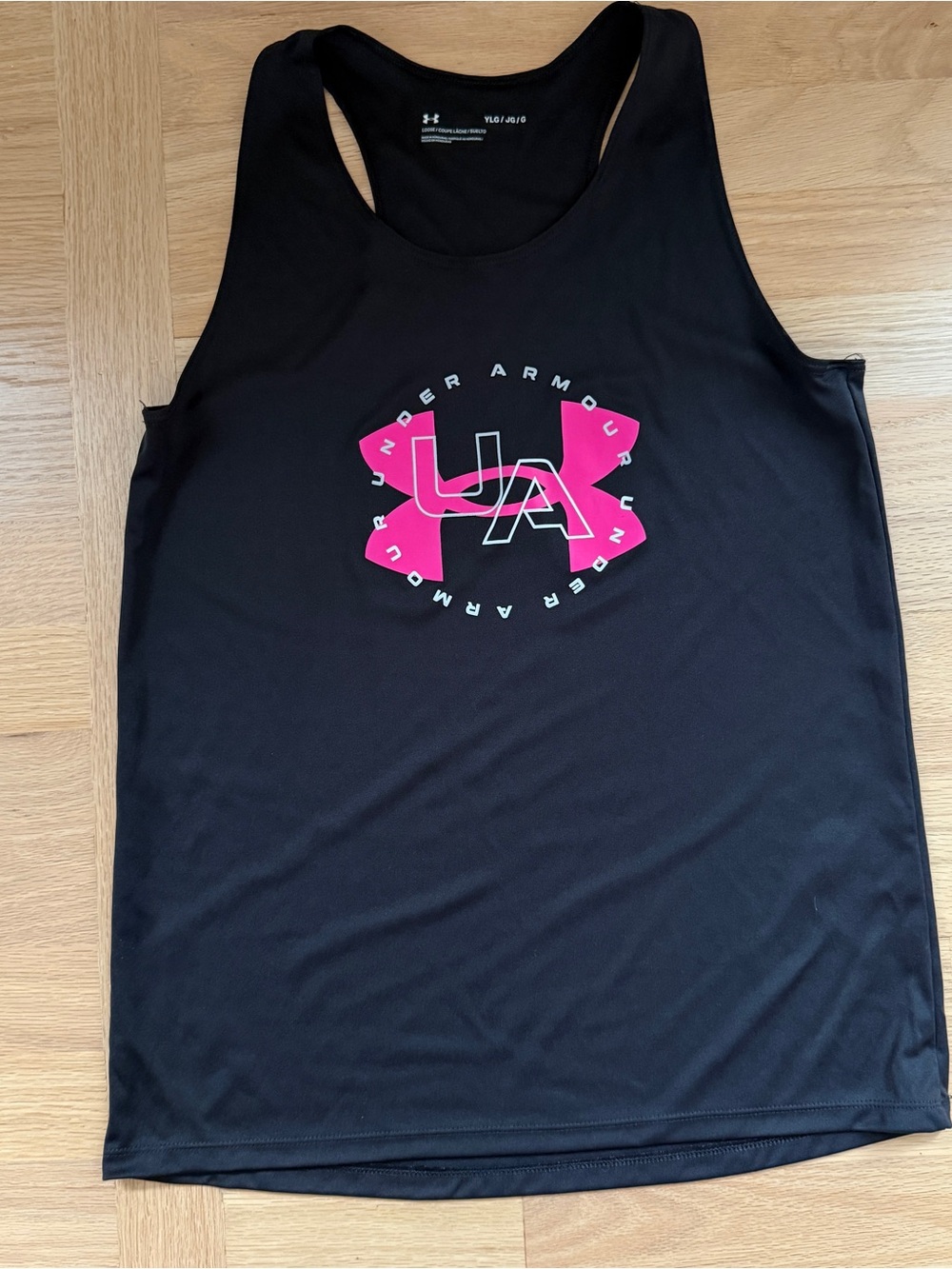 Under Armour Girls' Black & Pink Graphic Logo Racerback Tank Top - Youth L (YLG)